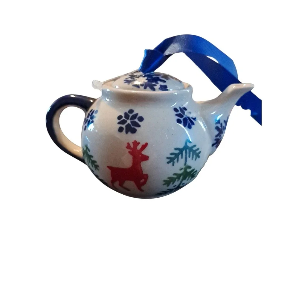 Polish Pottery Christmas Teapot Ornament Handmade Boleslawiec Manufaktura‎
